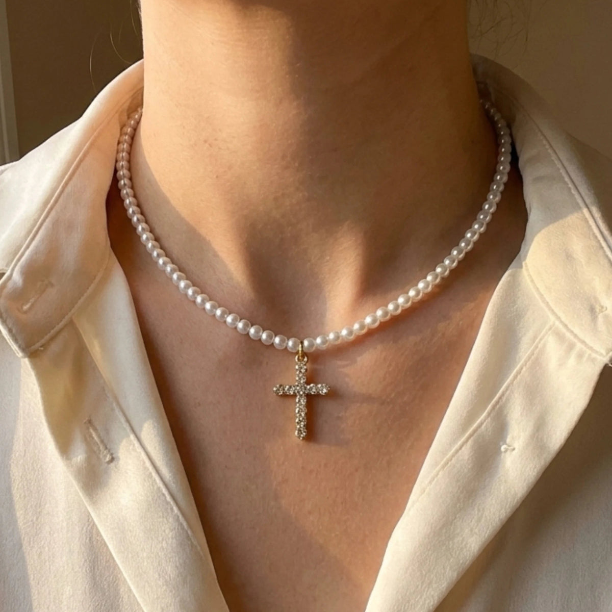 Ophelia Pearl Cross Pendant