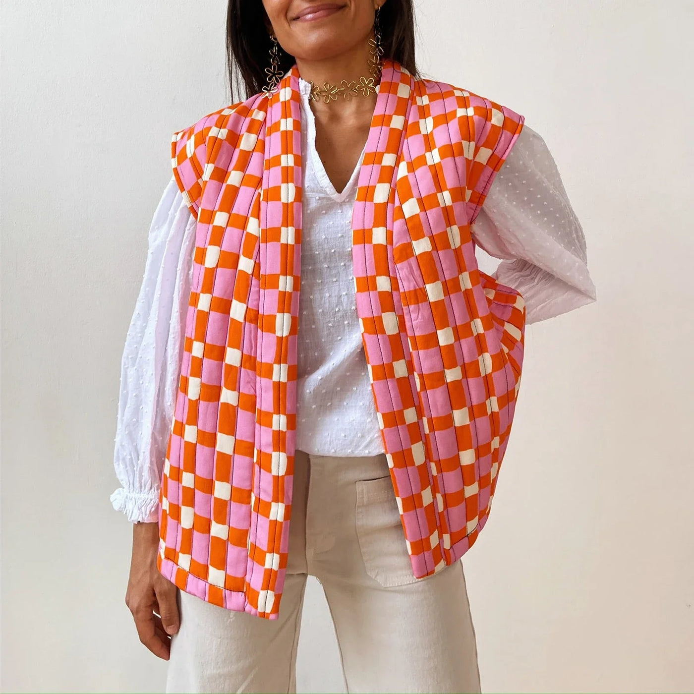 Checkered Quilted Gilet